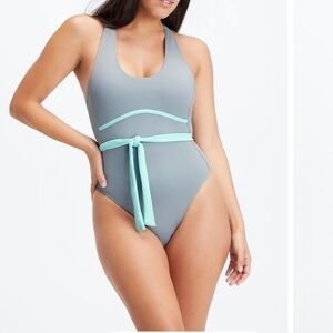 Fabletics Lace-Up Racerback Swimsuit Gabriella Blue sky